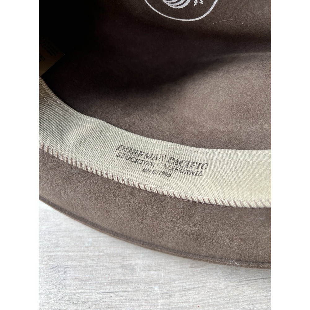Dorfman Pacific Mens Wool Felt Outback Hat Brown Leather Band Feather Large USA - Picture 5 of 8